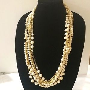 GOLD AND WHITE Multi Strand Statment Necklace